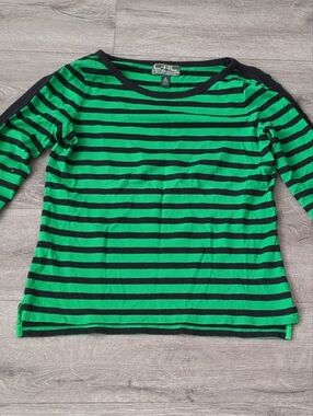 Women's Lauren Active LRL Ralph Lauren Green and Black Striped Long Sleeve Tee